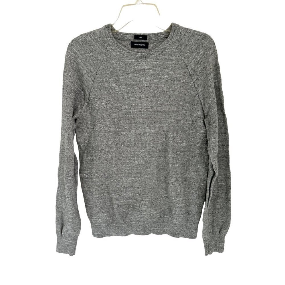 J.Crew Cotton Crewneck Pullover Textured Heather Gray Long Sleeve